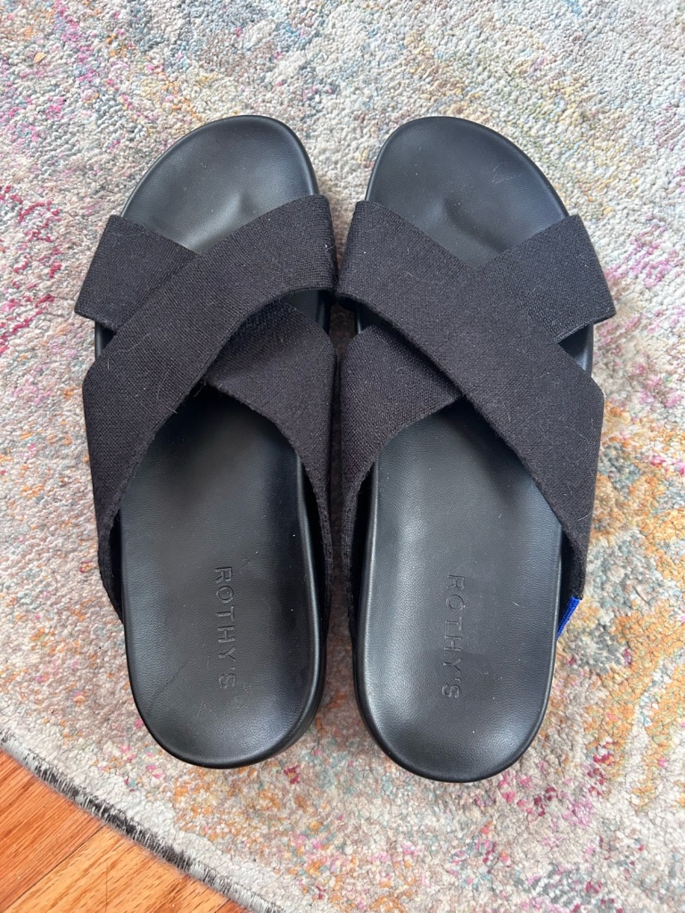 Rothy's Black Cross-Strap Slide Sandals